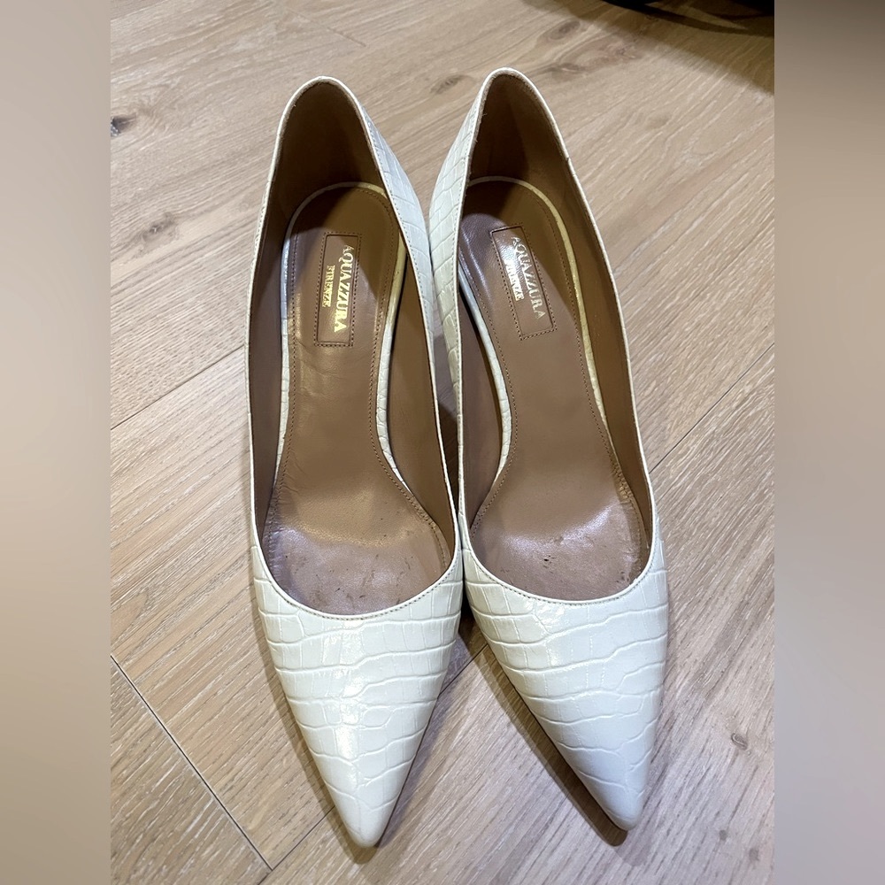 Aquazurra croc-effect white high heels